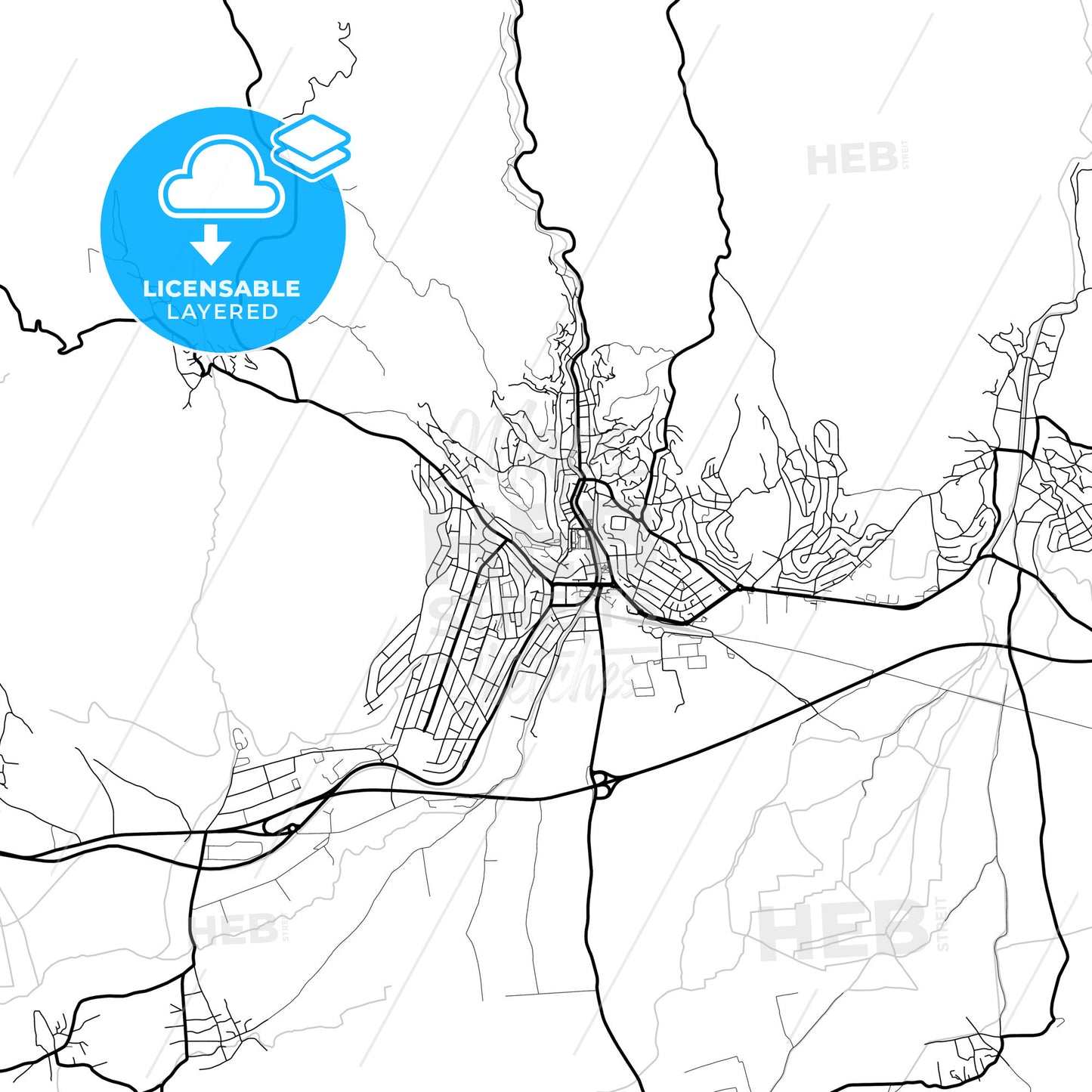 Layered PDF map of Kočani, North Macedonia