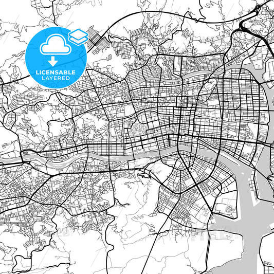 Layered PDF map of Kōchi, Kōchi, Japan