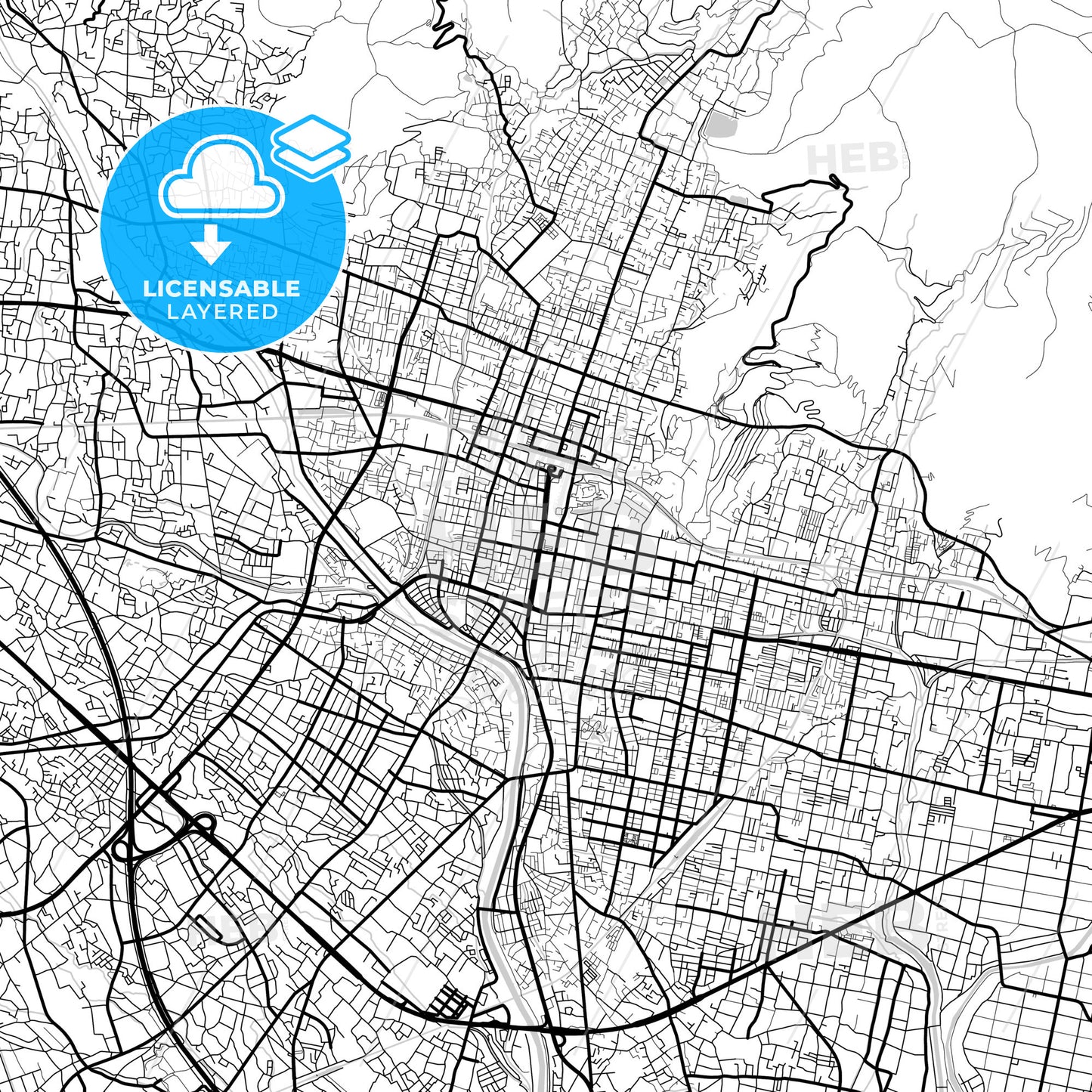 Layered PDF map of Kōfu, Yamanashi, Japan