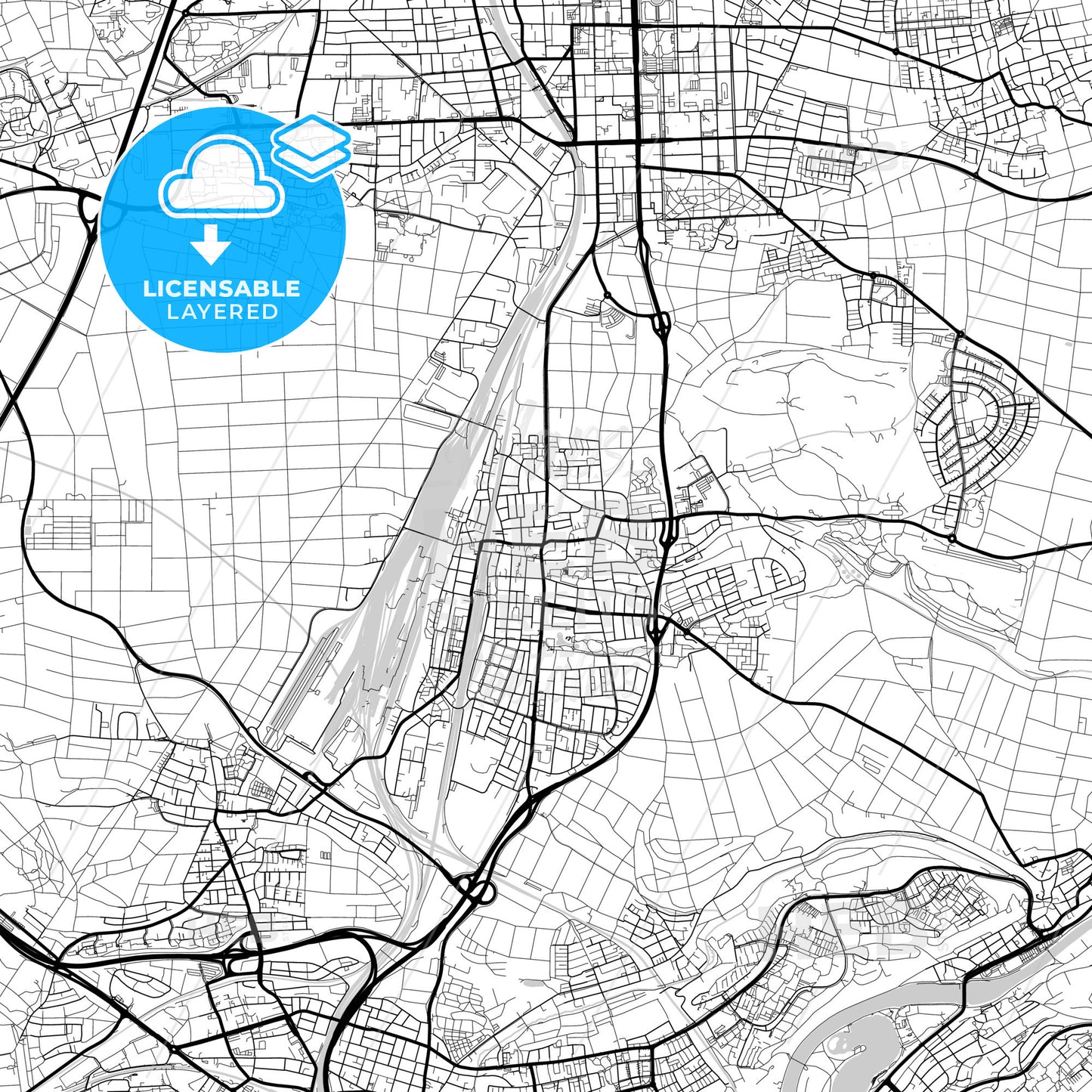 Layered PDF map of Kornwestheim, Baden-Wuerttemberg, Germany