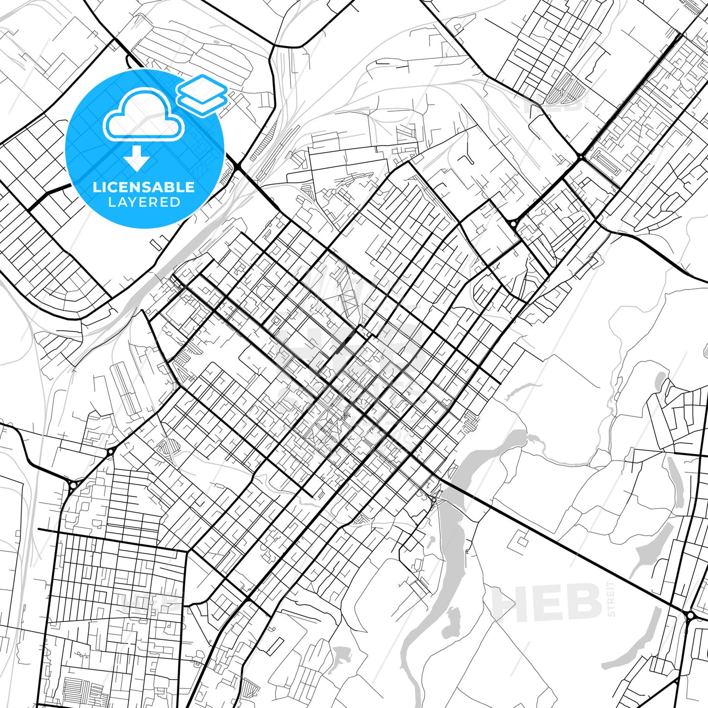 Layered PDF map of Kostanay, Kostanay Province, Kazakhstan