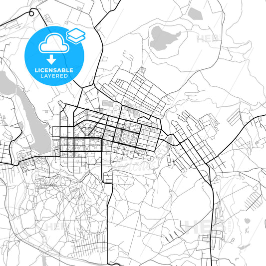 Layered PDF map of Krasnoturyinsk, Sverdlovsk Oblast, Russia