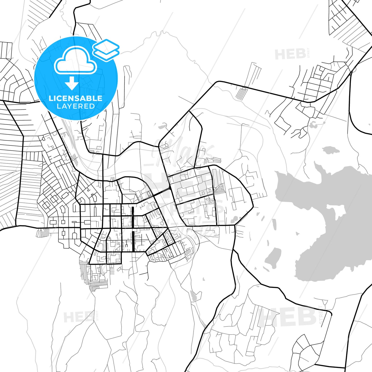 Layered PDF map of Kumertau, Republic of Bashkortostan, Russia