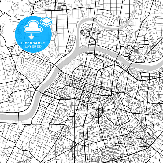 Layered PDF map of Kurume, Fukuoka, Japan