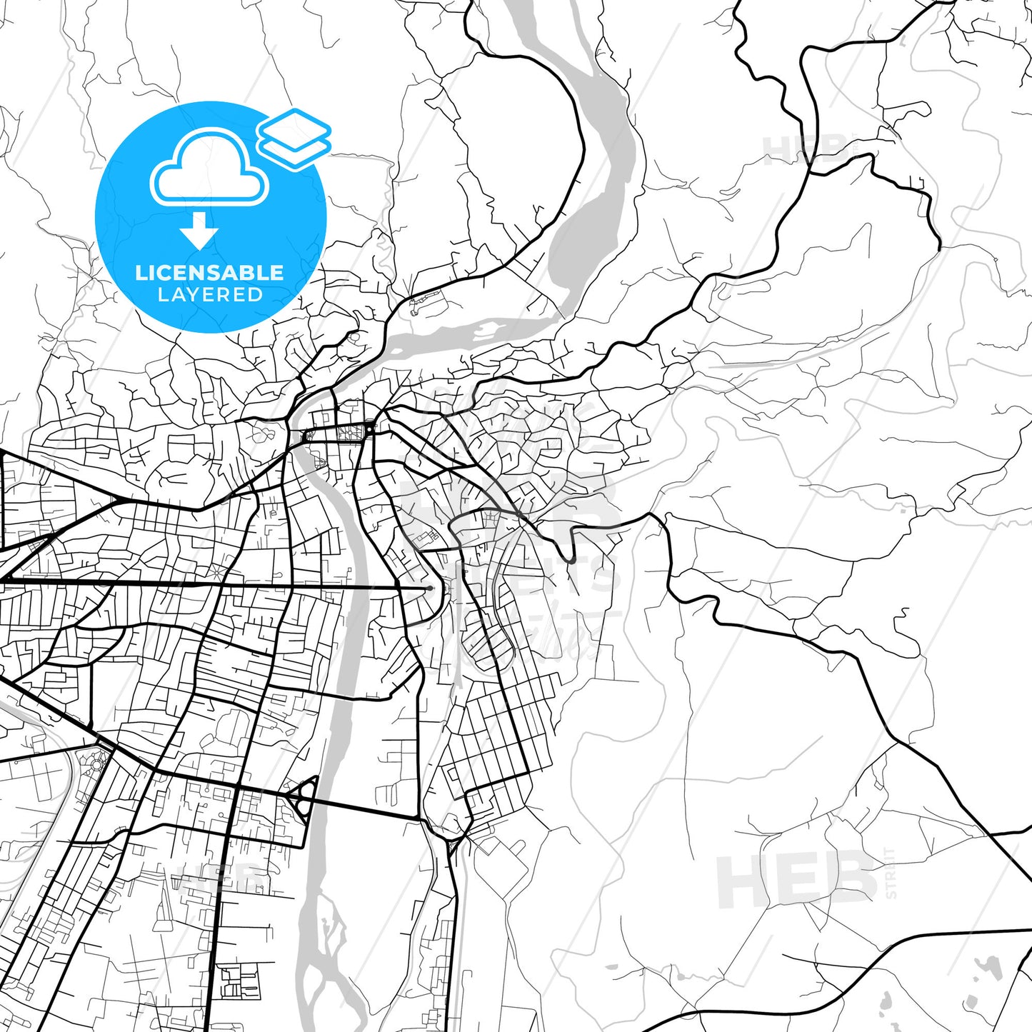 Layered PDF map of Kutaisi, Imereti, Georgia