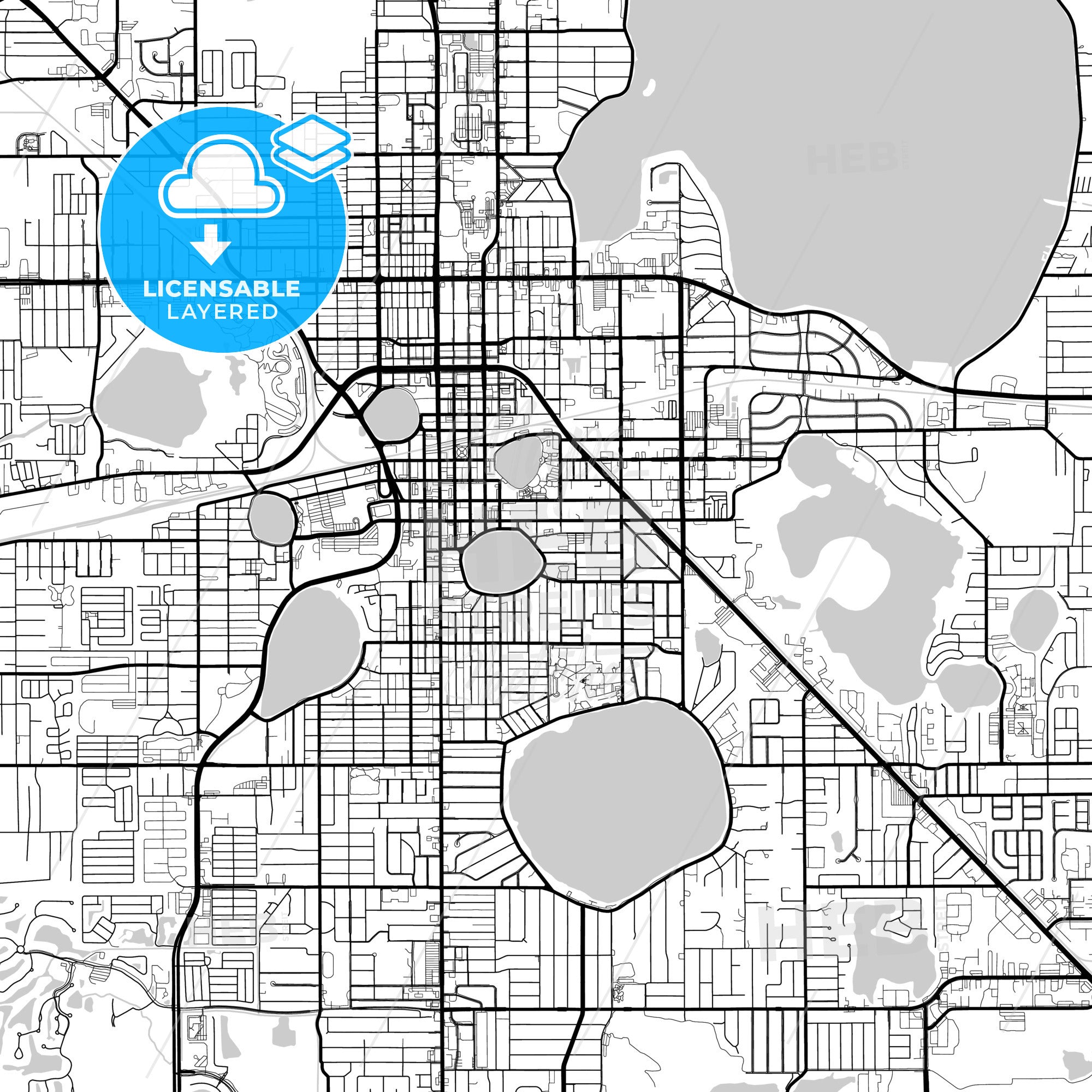 Layered PDF map of Lakeland, Florida, United States - Vector Download ...