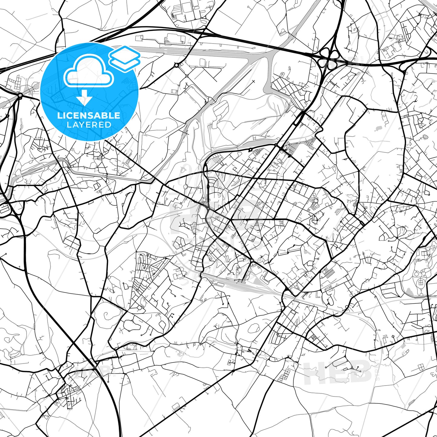 Layered PDF map of La Louvière, Hainaut, Belgium