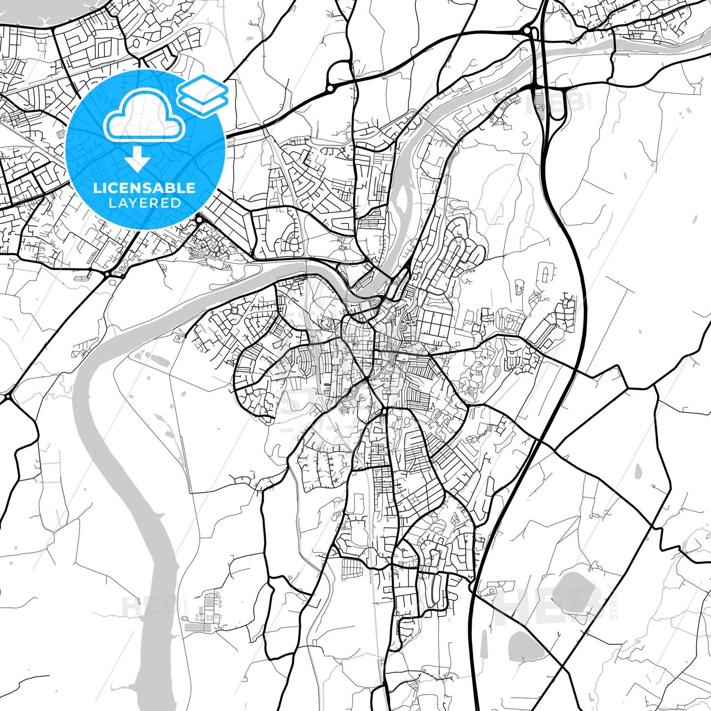 Layered PDF map of Lancaster, North West England, England