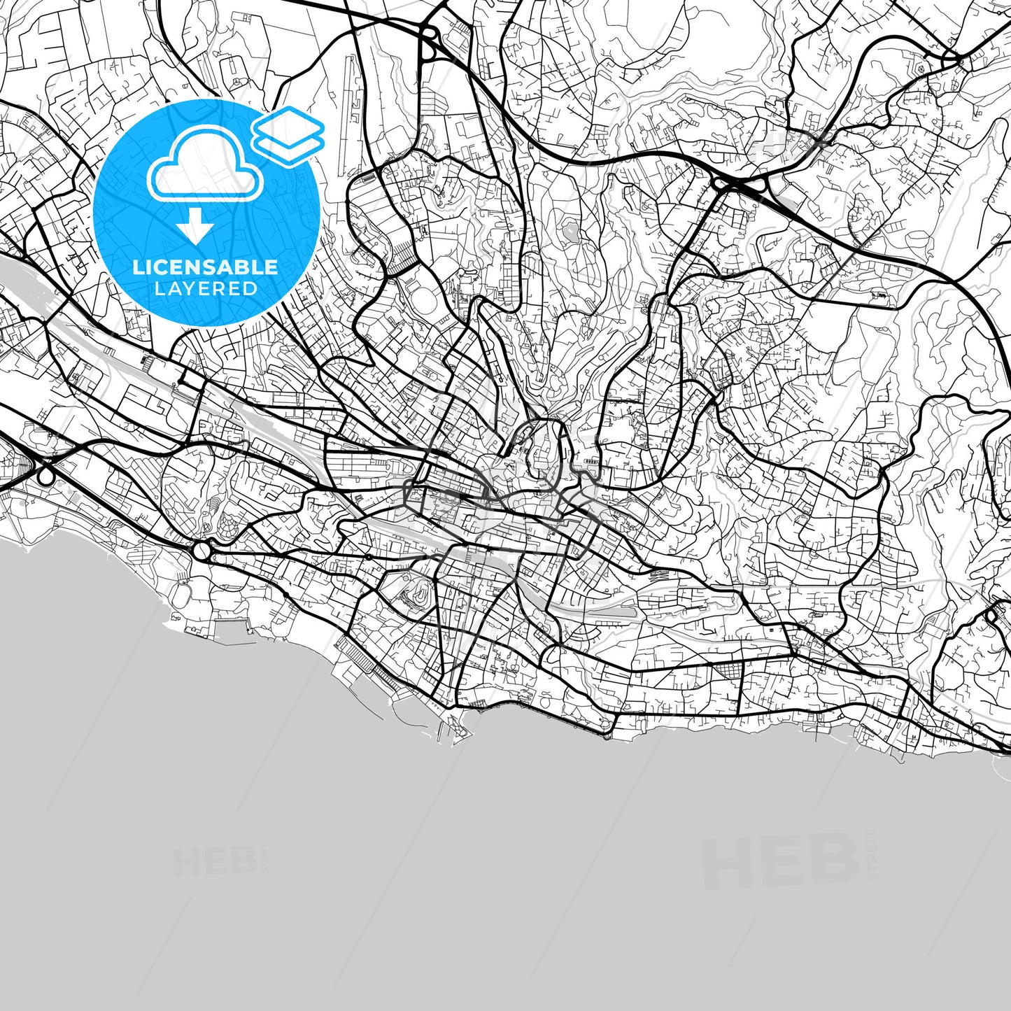 Layered PDF map of Lausanne, Switzerland