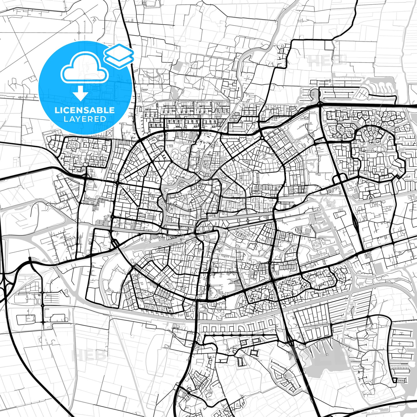 Layered PDF map of Leeuwarden, Friesland, Netherlands