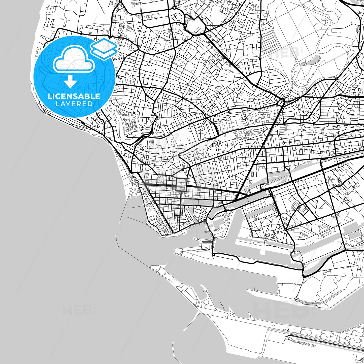 Layered PDF map of Le Havre, Seine-Maritime, France
