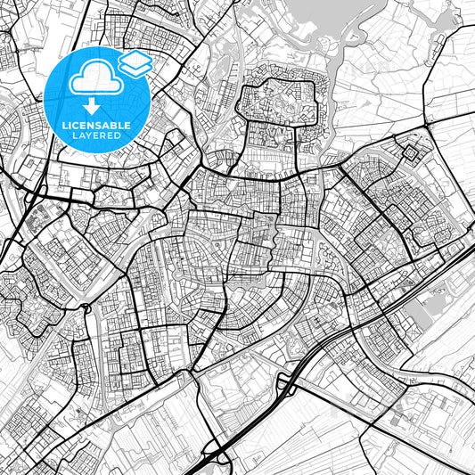 Layered PDF map of Leiden, South Holland, Netherlands