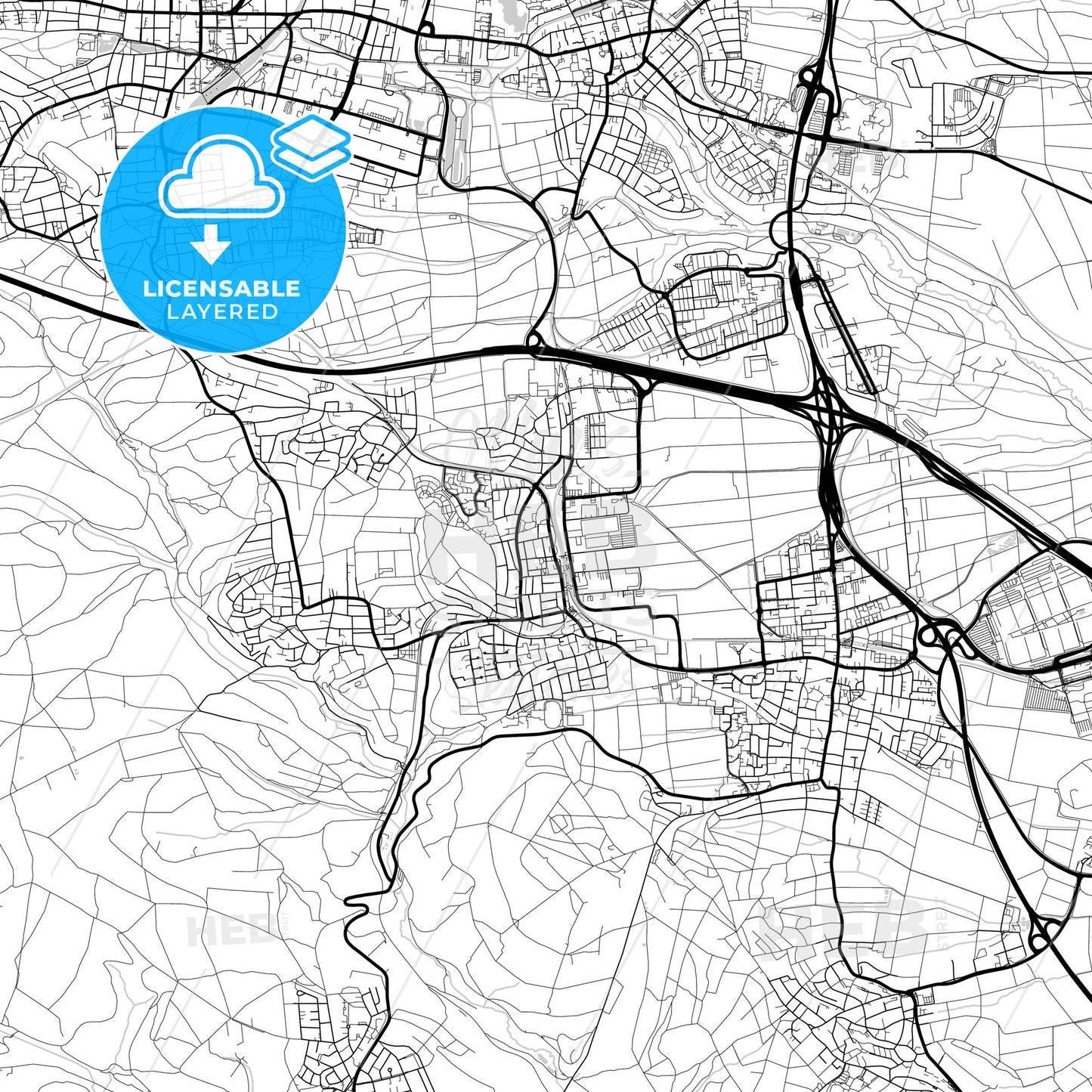 Layered PDF map of Leinfelden-Echterdingen, Baden-Wuerttemberg, Germany