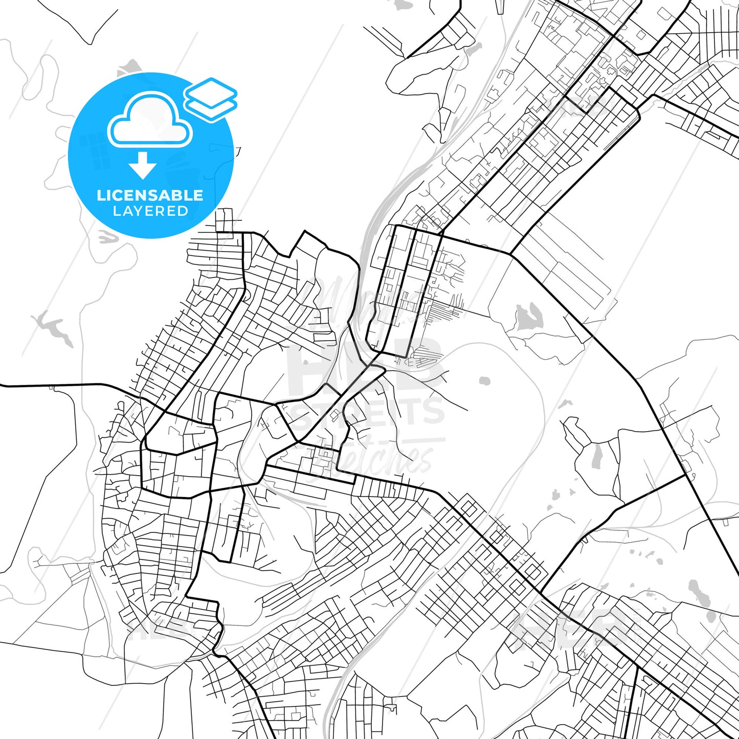 Layered PDF map of Leninsk-Kuznetsky, Kemerovo Oblast, Russia