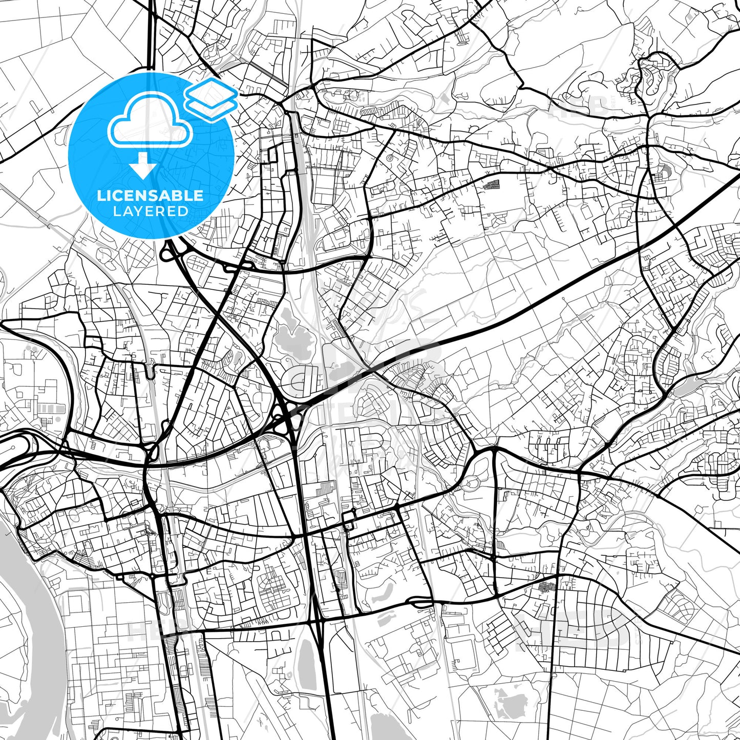 Layered PDF map of Leverkusen, North Rhine-Westphalia, Germany