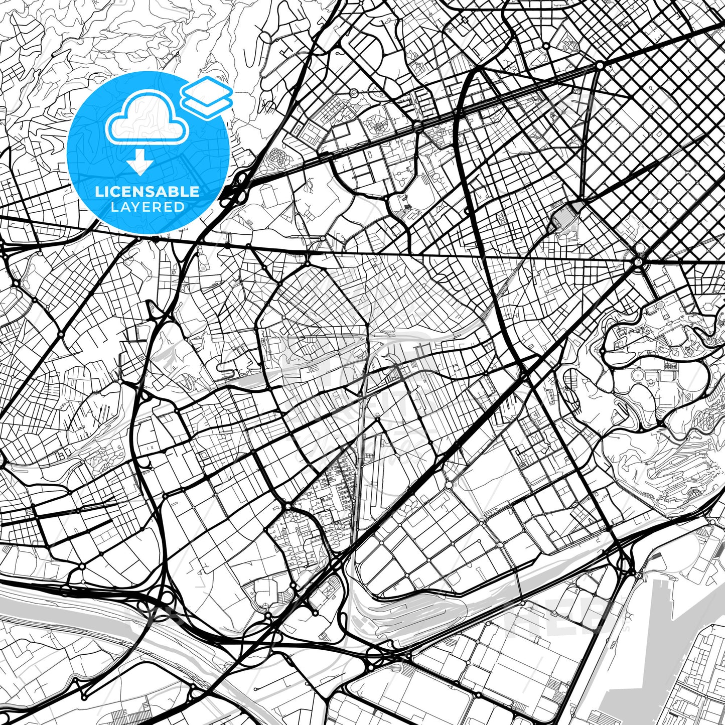 Layered PDF map of L Hospitalet de Llobregat, Barcelona, Spain