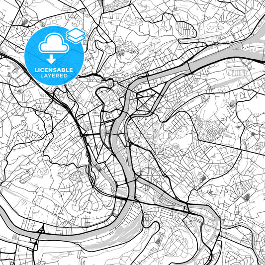 Layered PDF map of Liège, Liège, Belgium