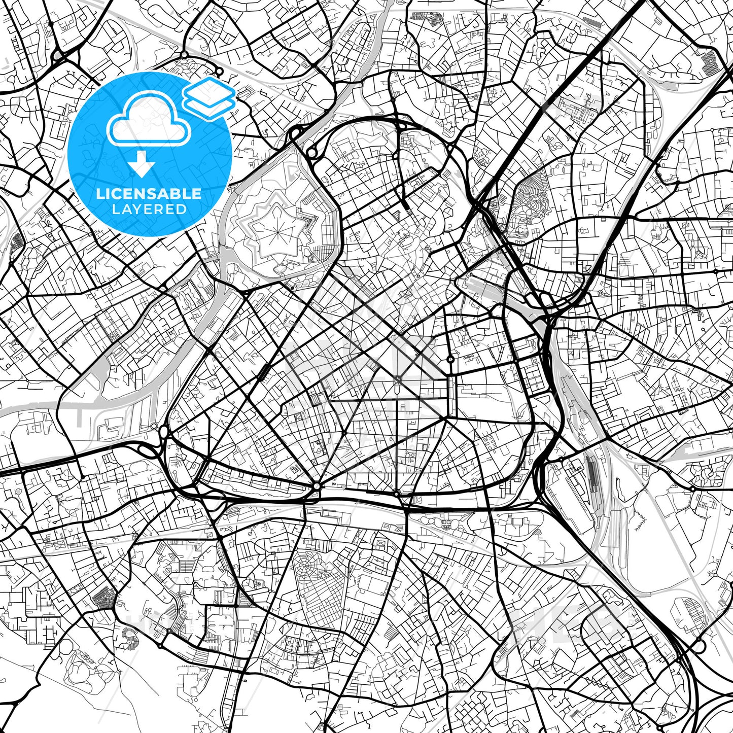 Layered PDF map of Lille, Nord, France