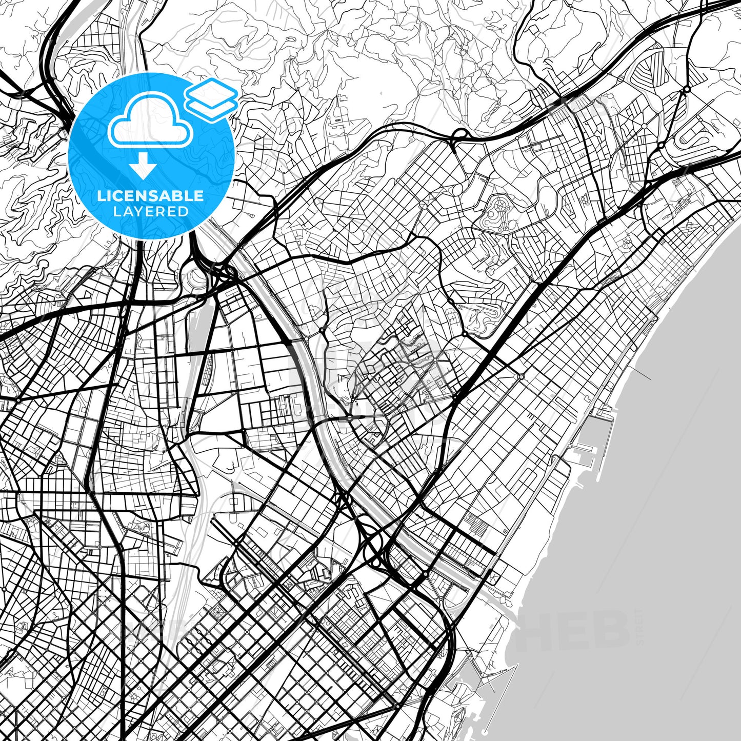 Layered PDF map of Llefià, 08913 Badalona, Spain