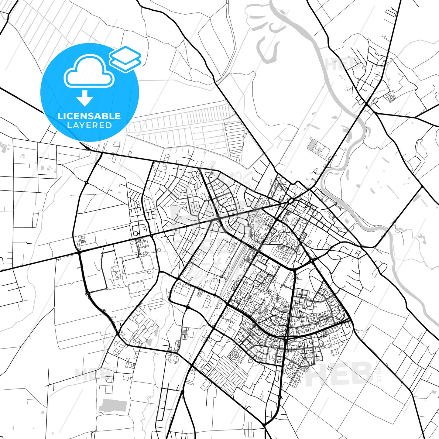 Layered PDF map of Łomża, Podlaskie, Poland