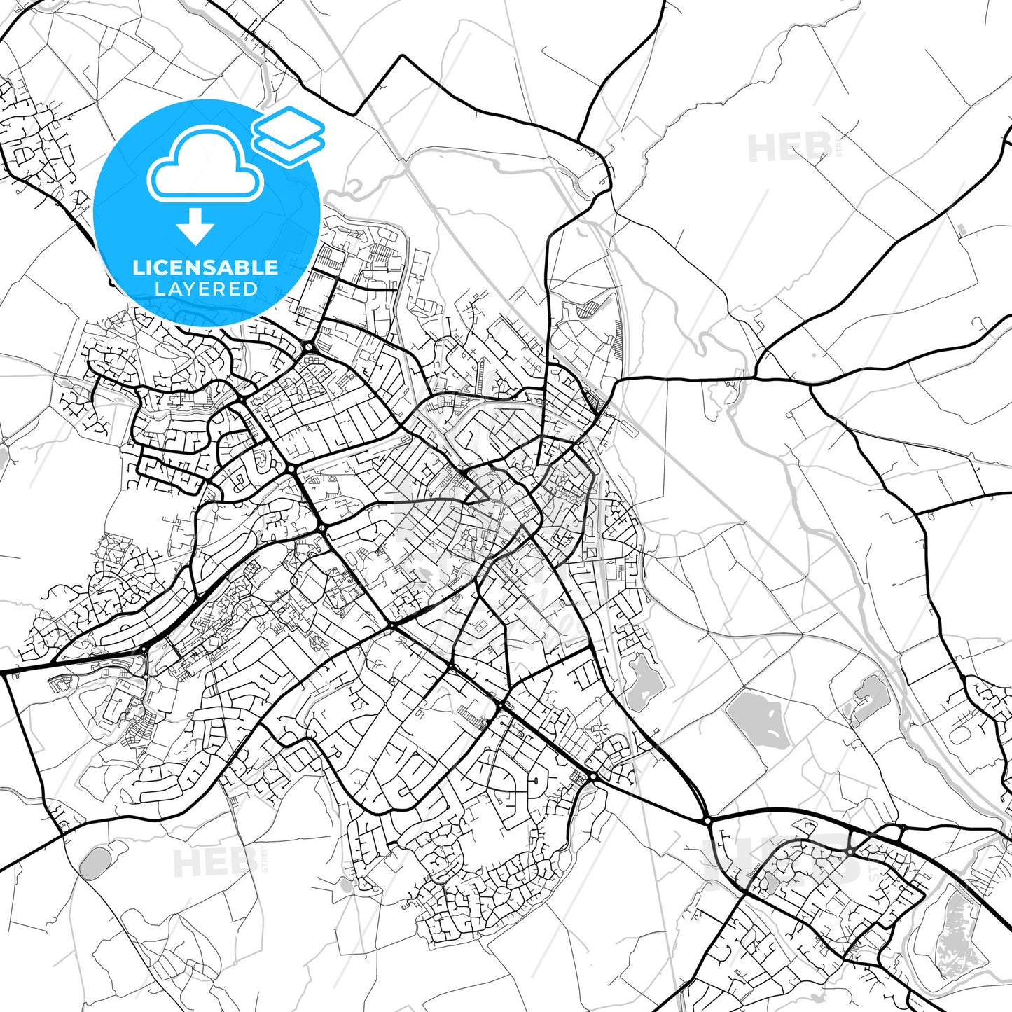 Layered PDF map of Loughborough, East Midlands, England