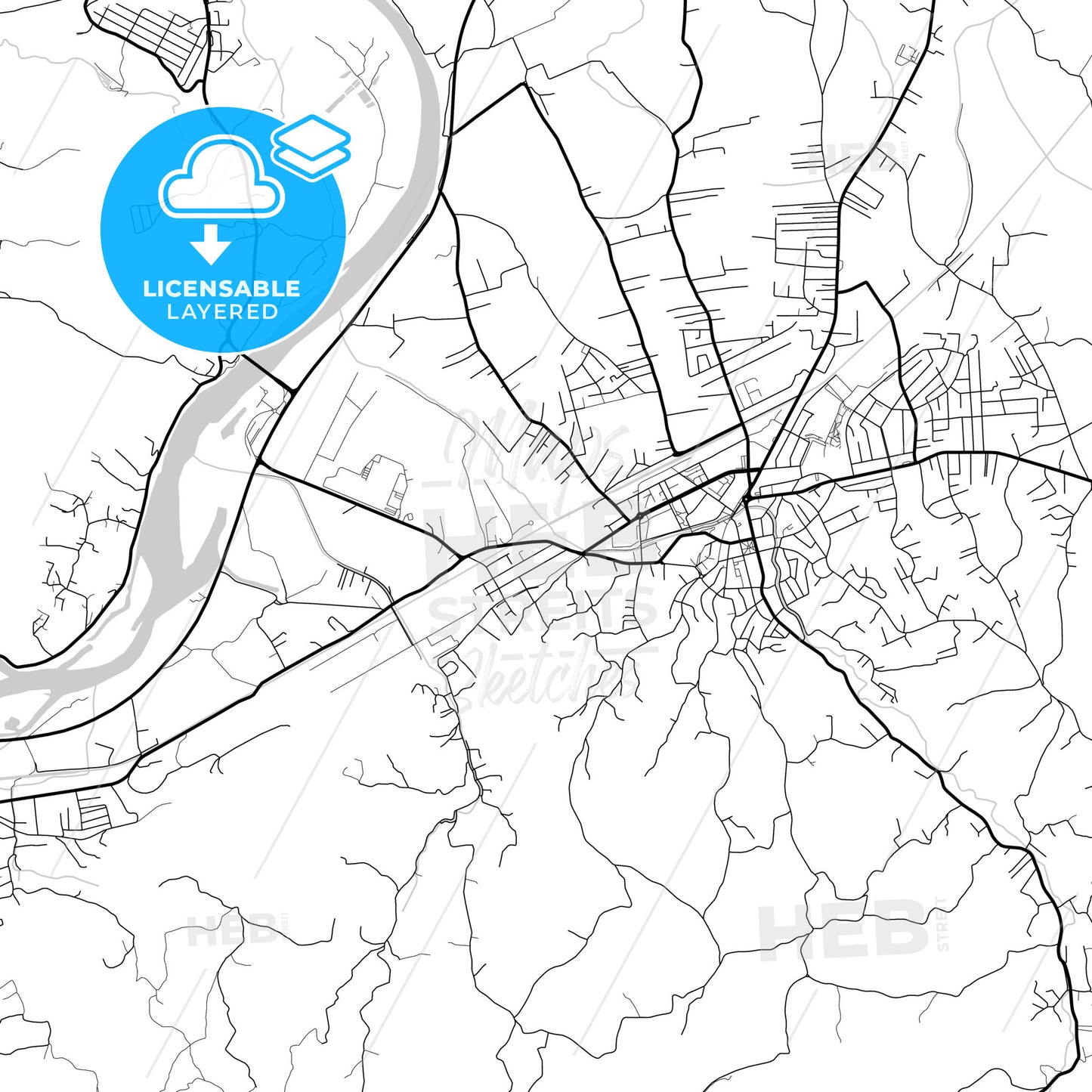 Layered PDF map of Loznica, Mačva, Serbia