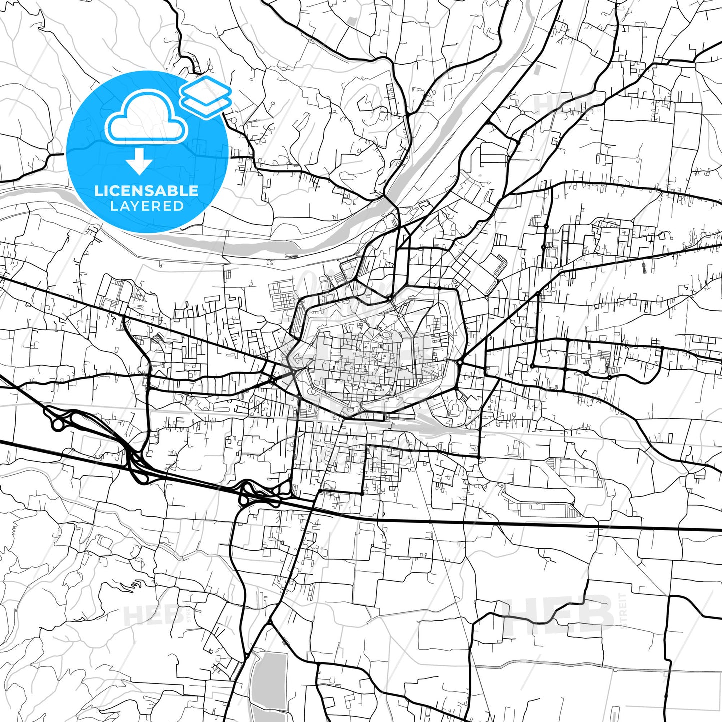 Layered PDF map of Lucca, Tuscany, Italy