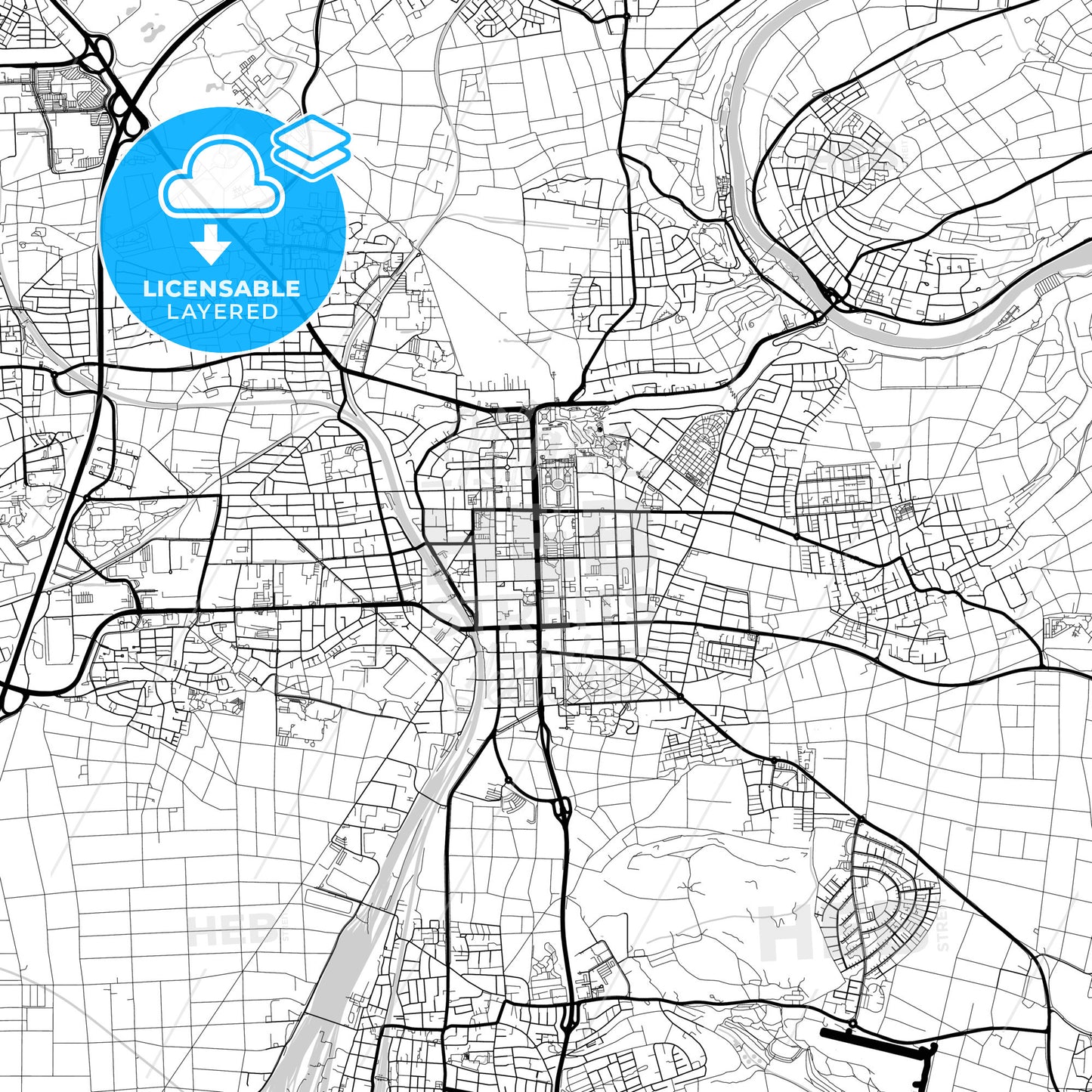 Layered PDF map of Ludwigsburg, Baden-Wuerttemberg, Germany