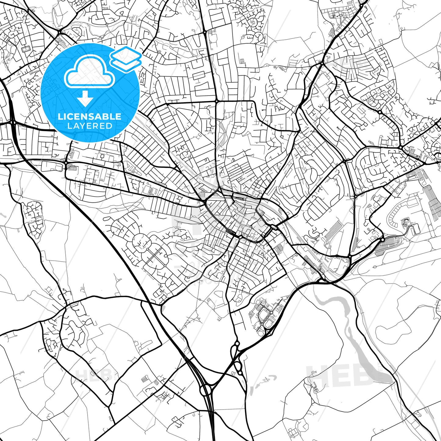 Layered PDF map of Luton, East of England, England