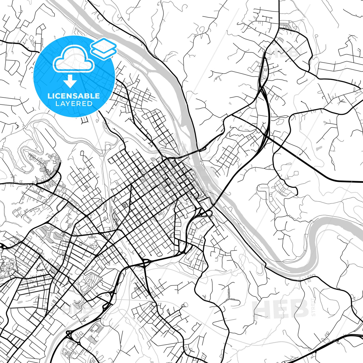 Layered PDF map of Lynchburg, Virginia, United States