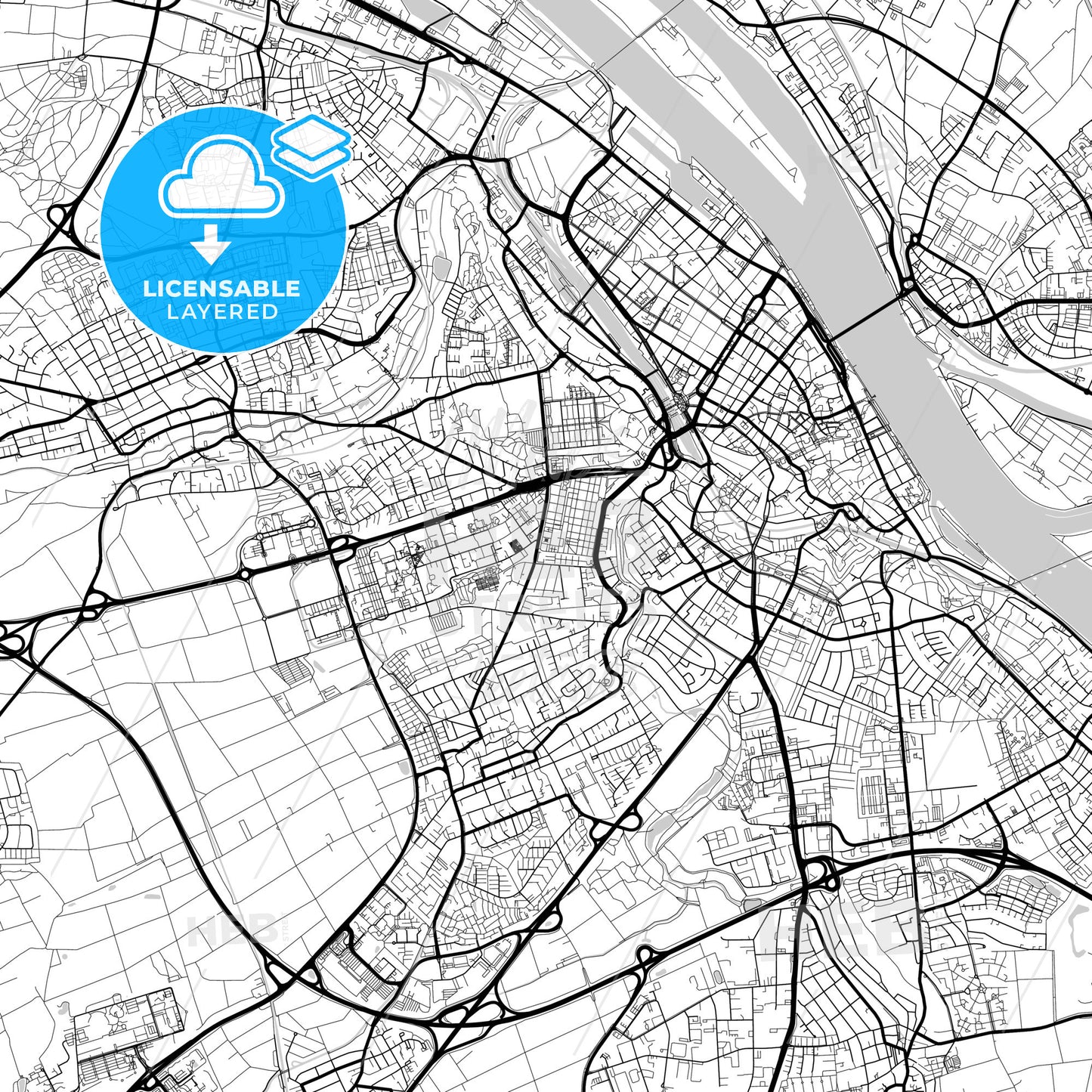 Layered PDF map of Mainz, Rheinland-Pfalz, Germany