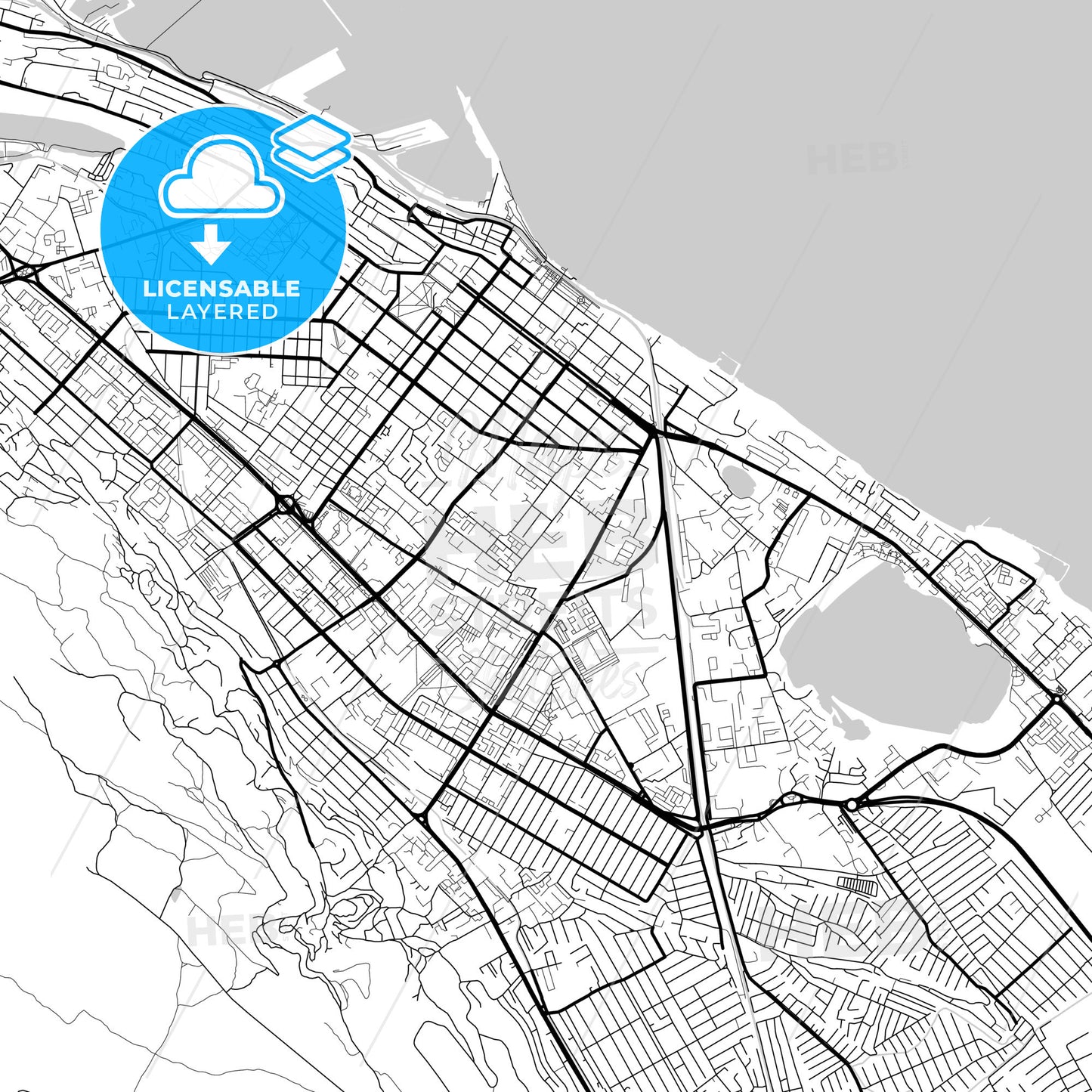 Layered PDF map of Makhachkala, Republic of Dagestan, Russia