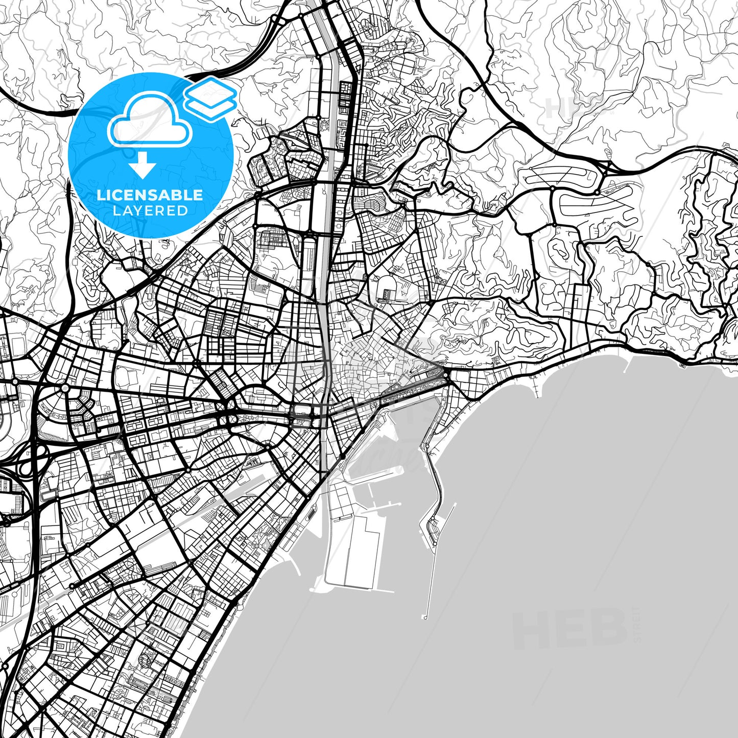 Layered PDF map of Málaga, Spain
