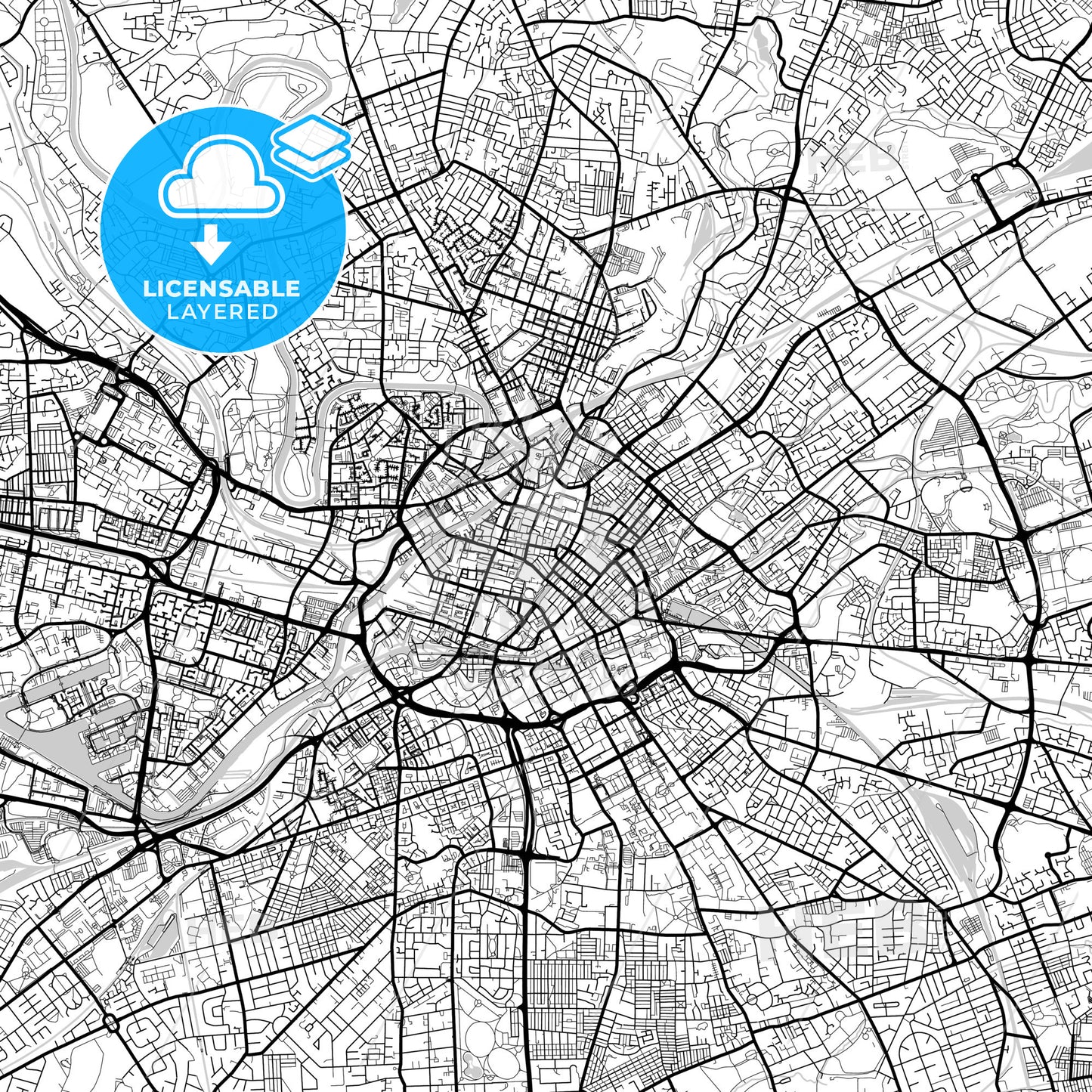 Layered PDF map of Manchester, North West England, England