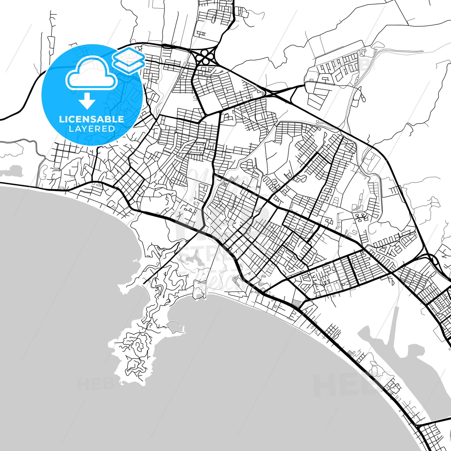 Layered PDF map of Manzanillo, Colima, Mexico