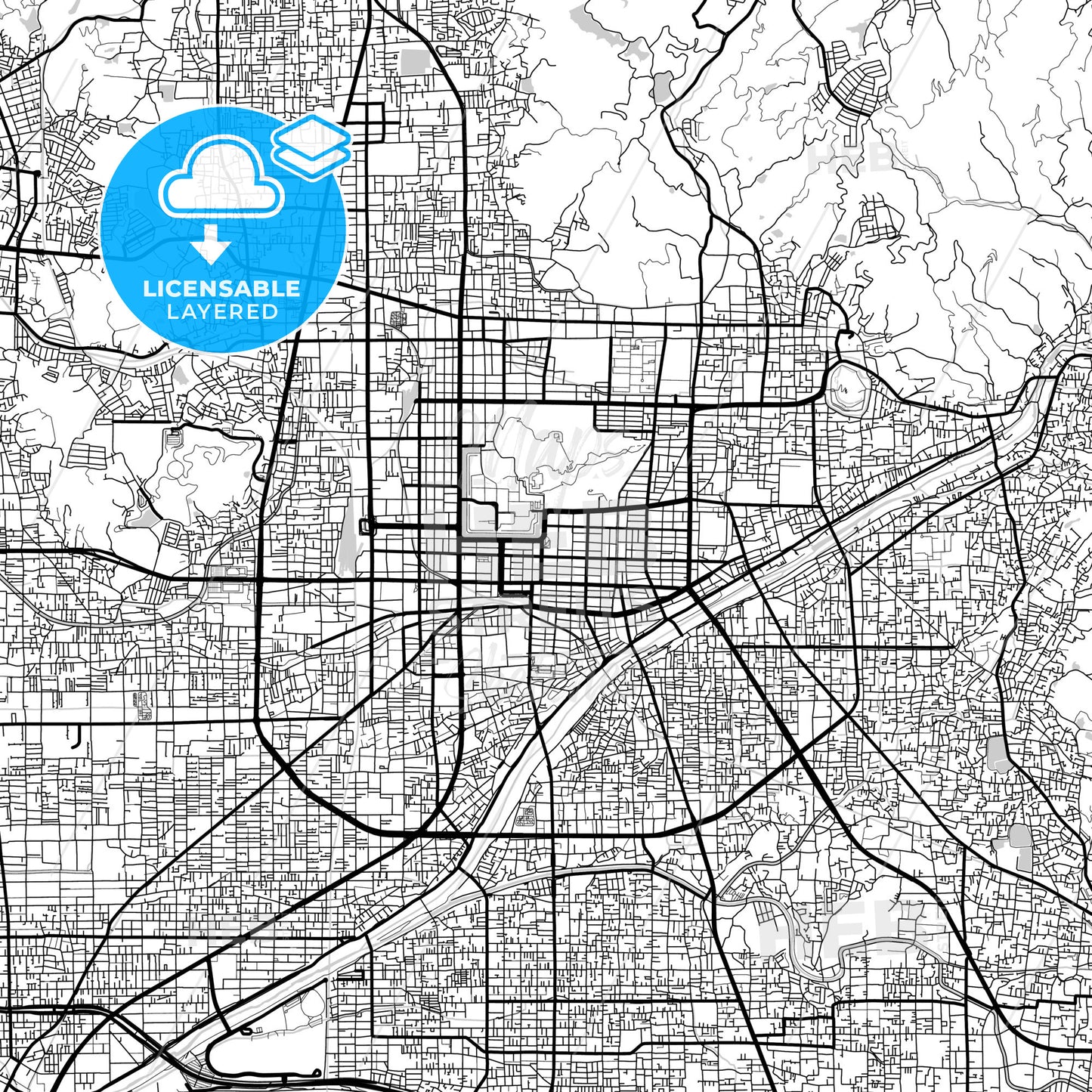 Layered PDF map of Matsuyama, Ehime, Japan