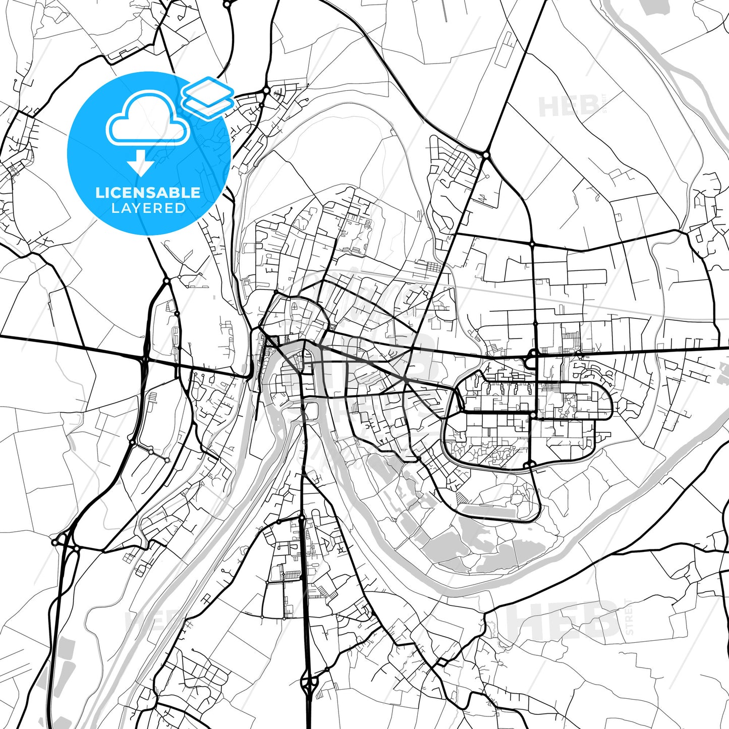 Layered PDF map of Meaux, Seine-et-Marne, France