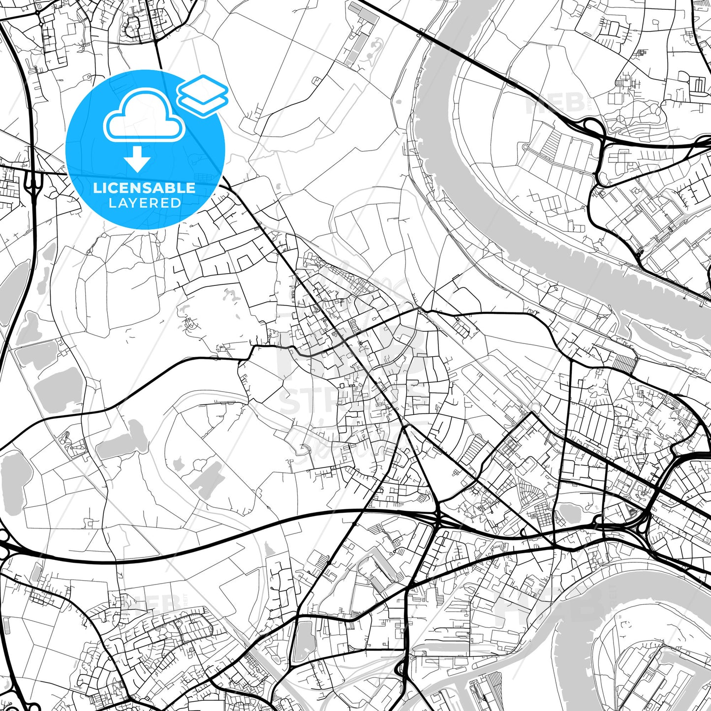 Layered PDF map of Meerbusch, North Rhine-Westphalia, Germany