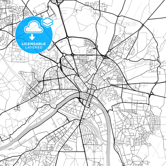 Layered PDF map of Melun, Seine-et-Marne, France