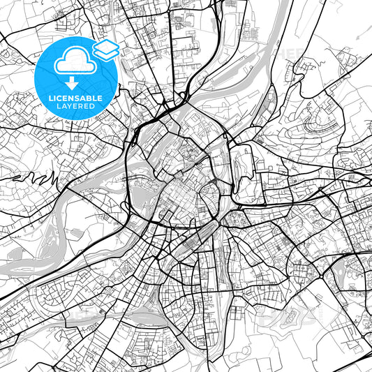 Layered PDF map of Metz, Moselle, France