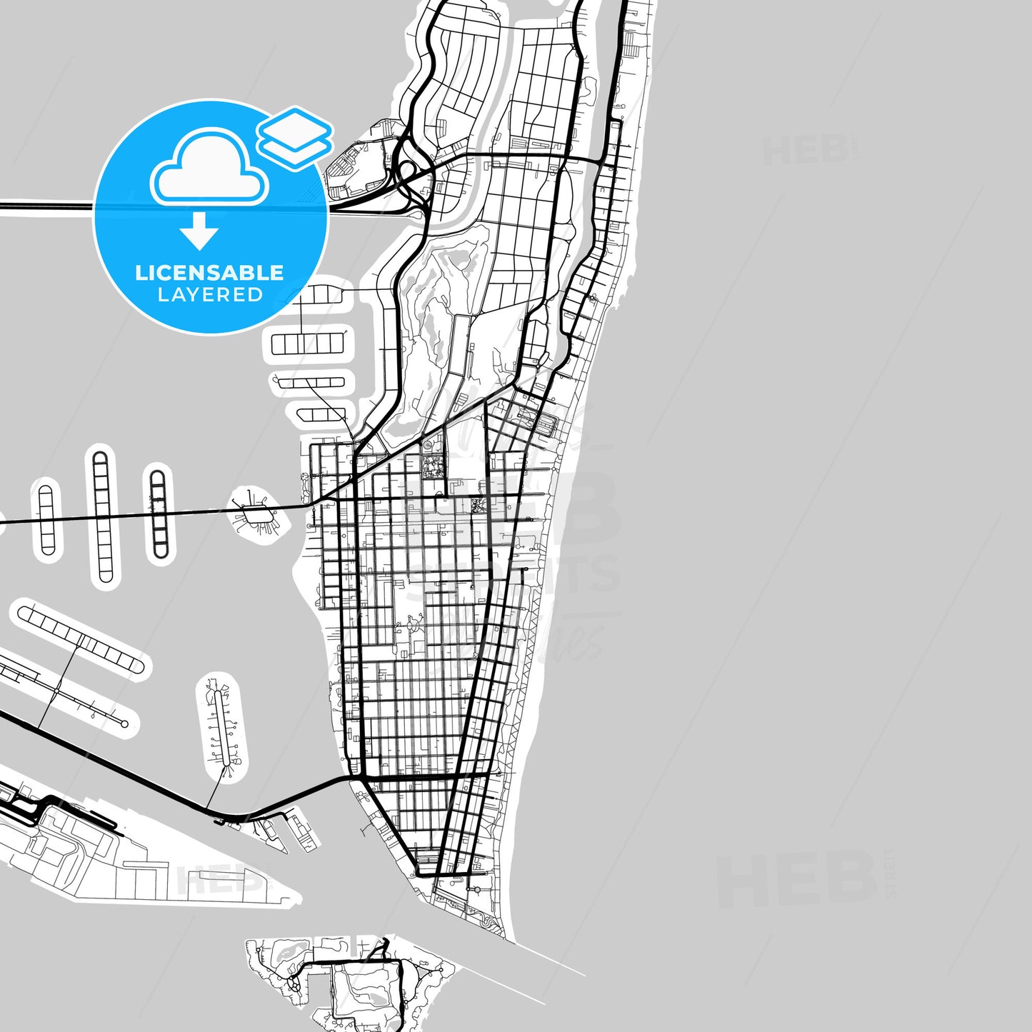 Layered PDF map of Miami Beach, Florida, United States
