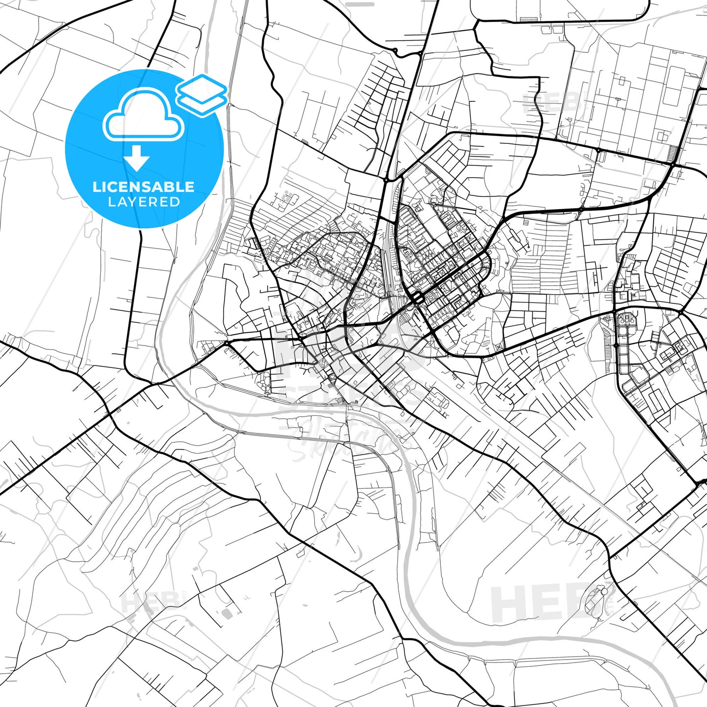 Layered PDF map of Mielec, Podkarpackie, Poland