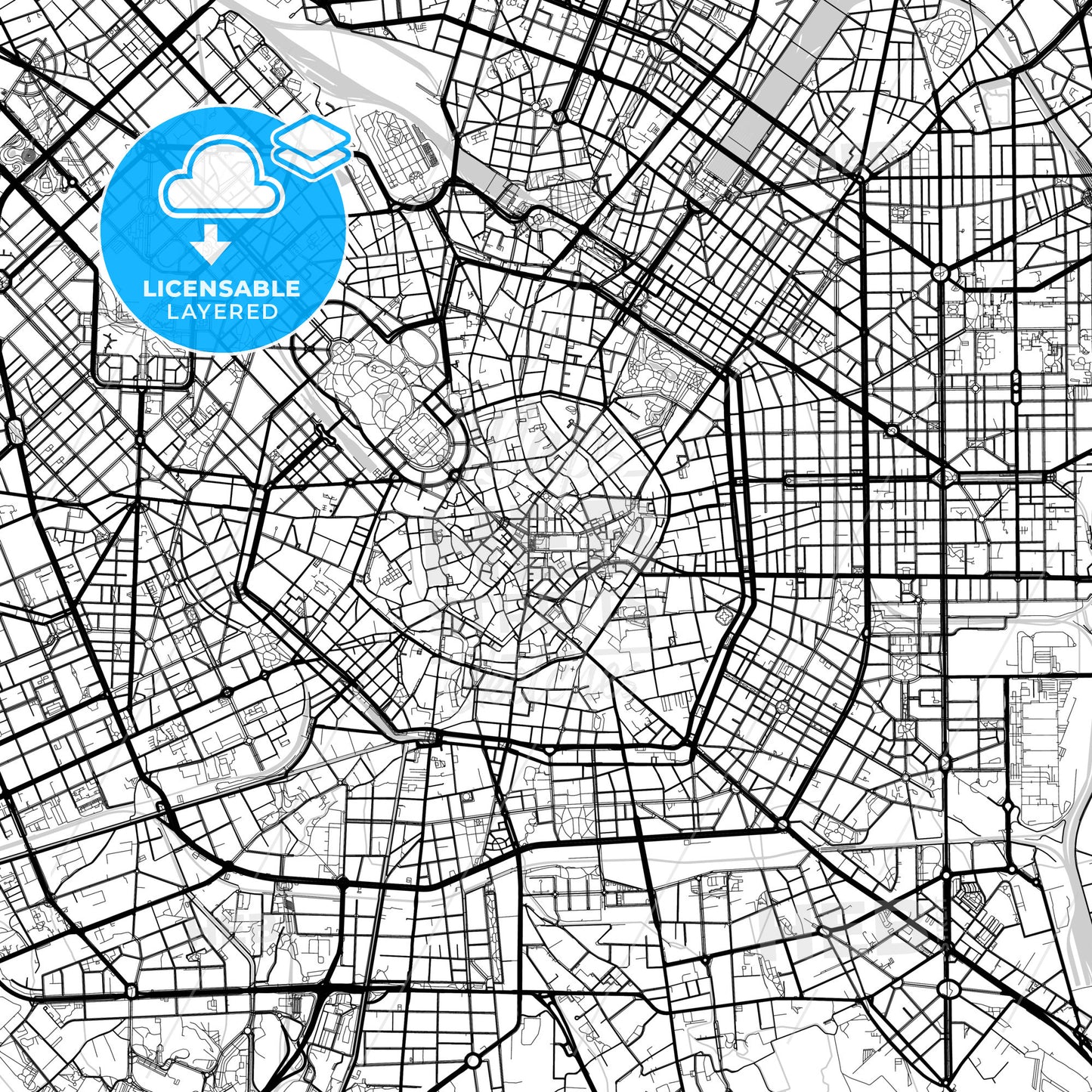 Layered PDF map of Milan, Lombardy, Italy