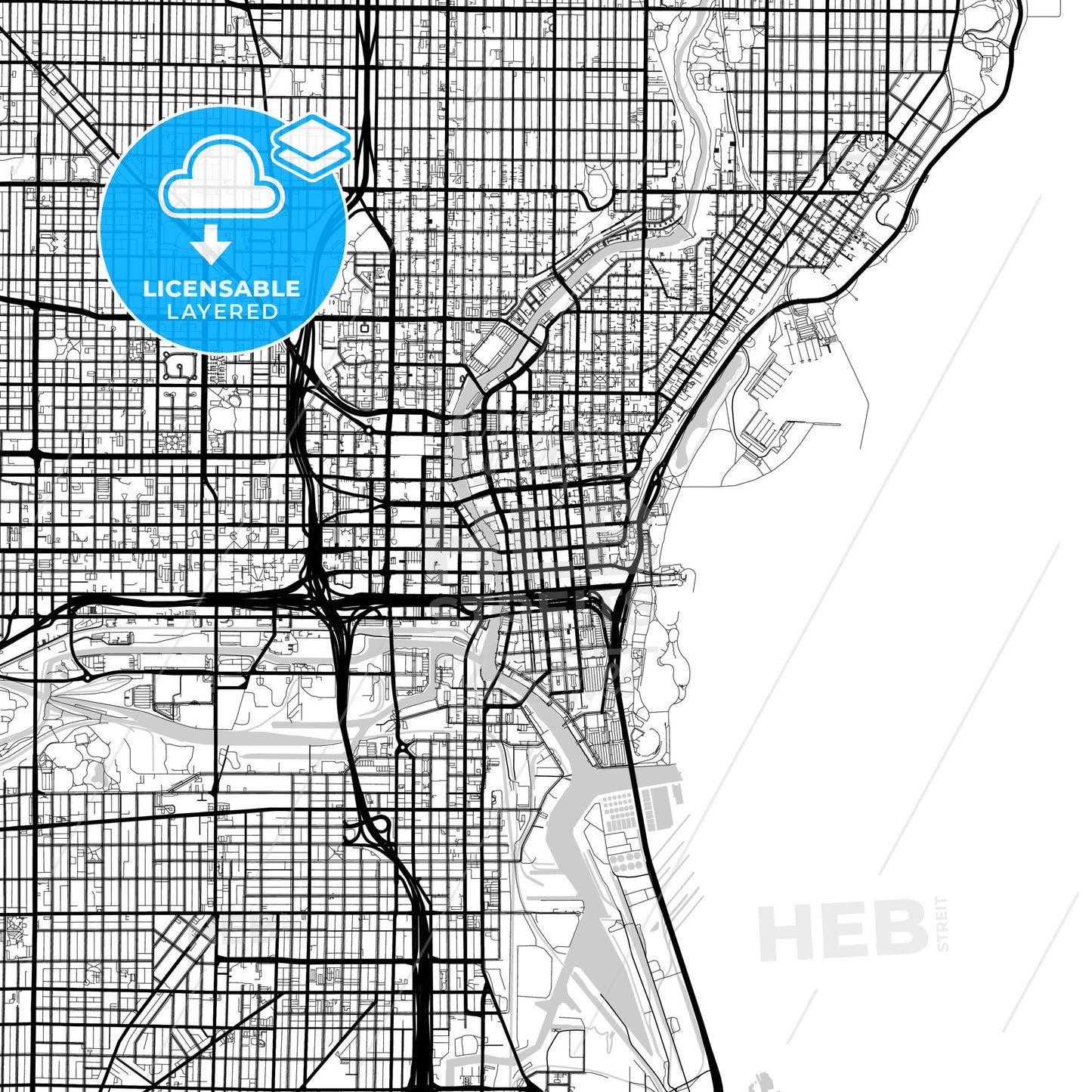 Layered PDF map of Milwaukee, Wisconsin, United States