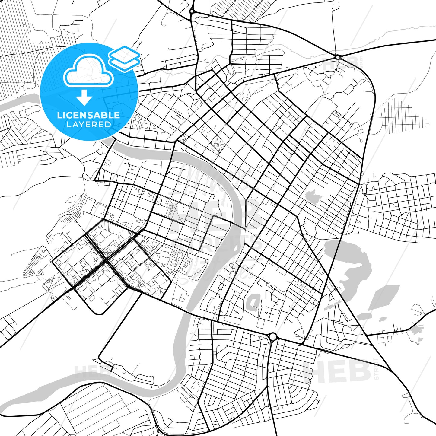 Layered PDF map of Minusinsk, Krasnoyarsk Krai, Russia