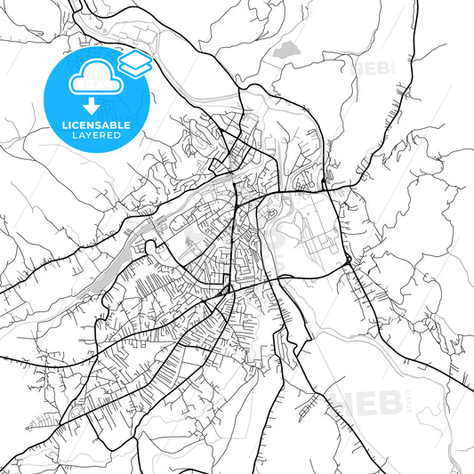 Layered PDF map of Mitrovicë / Kosovska Mitrovica, District of Mitrovica, Kosovo