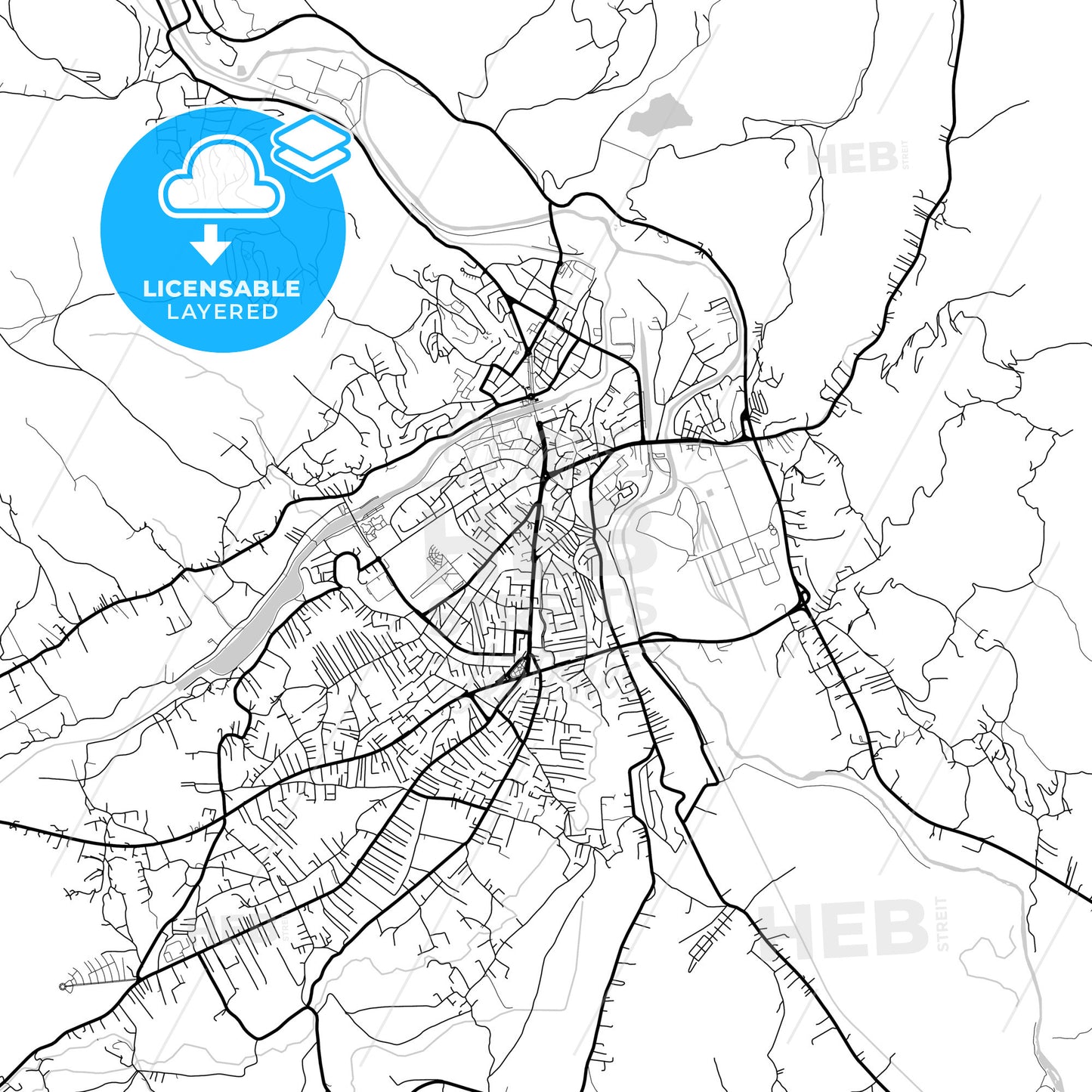 Layered PDF map of Mitrovicë / Kosovska Mitrovica, District of Mitrovica, Kosovo