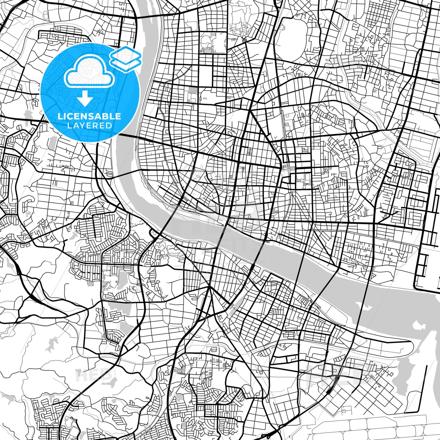 Layered PDF map of Miyazaki, Miyazaki, Japan