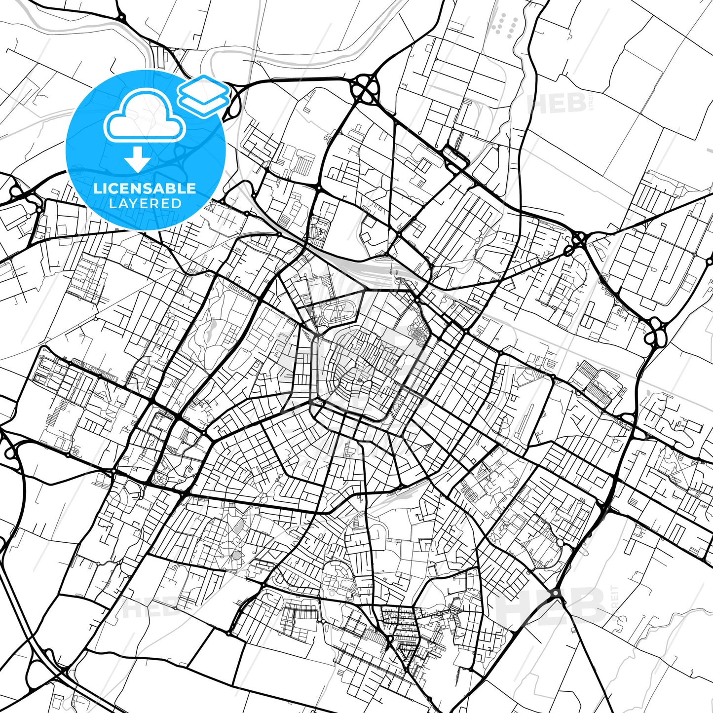 Layered PDF map of Modena, Emilia-Romagna, Italy