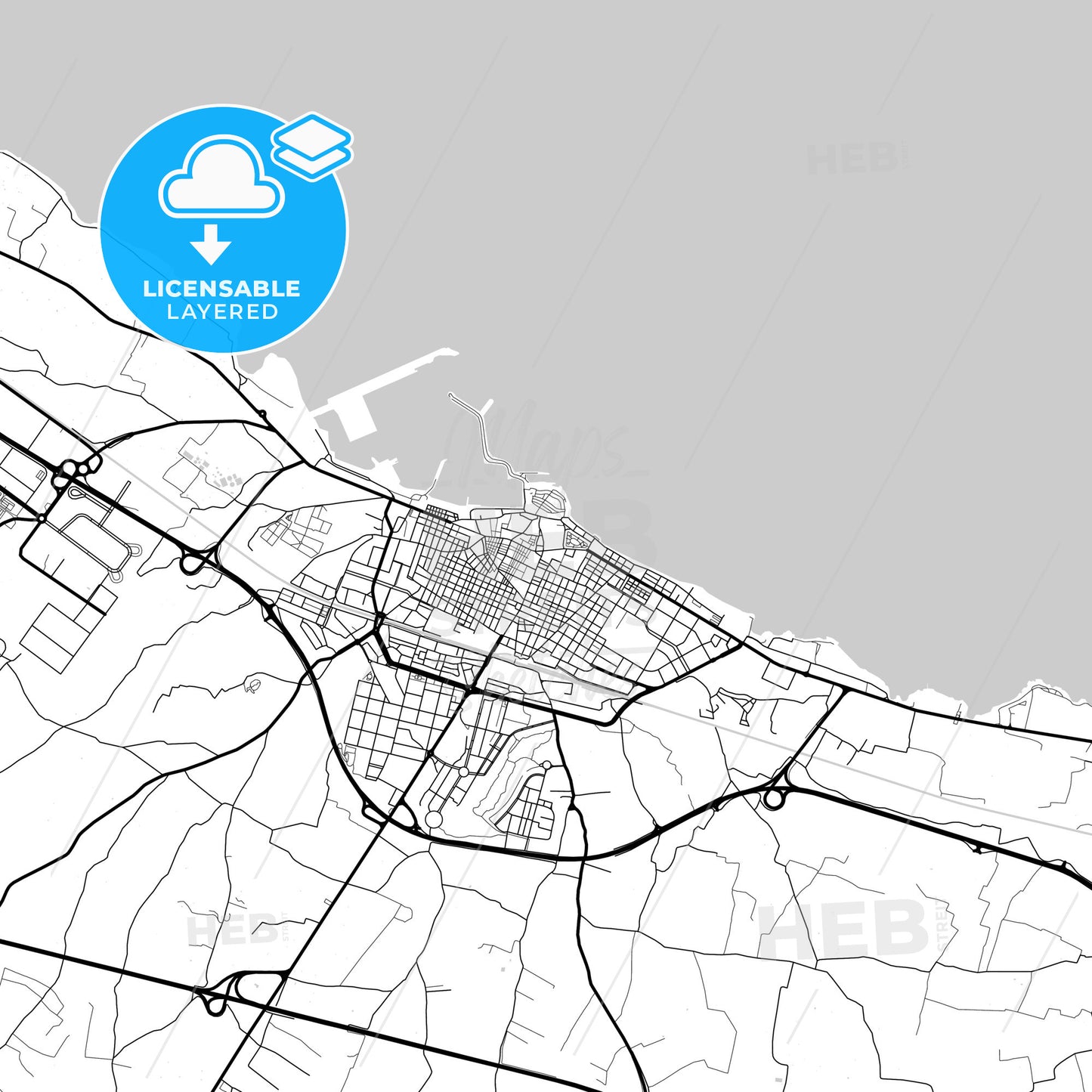 Layered PDF map of Molfetta, Apulia, Italy